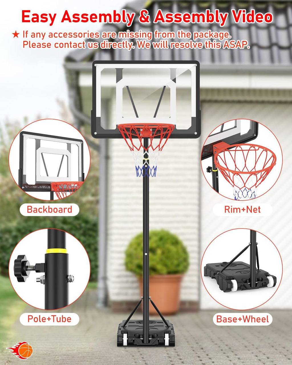 5-7FT Height Adjustable Basketball Hoop with 33 Inch Shatterproof Backboard and Stand Wheels W595083