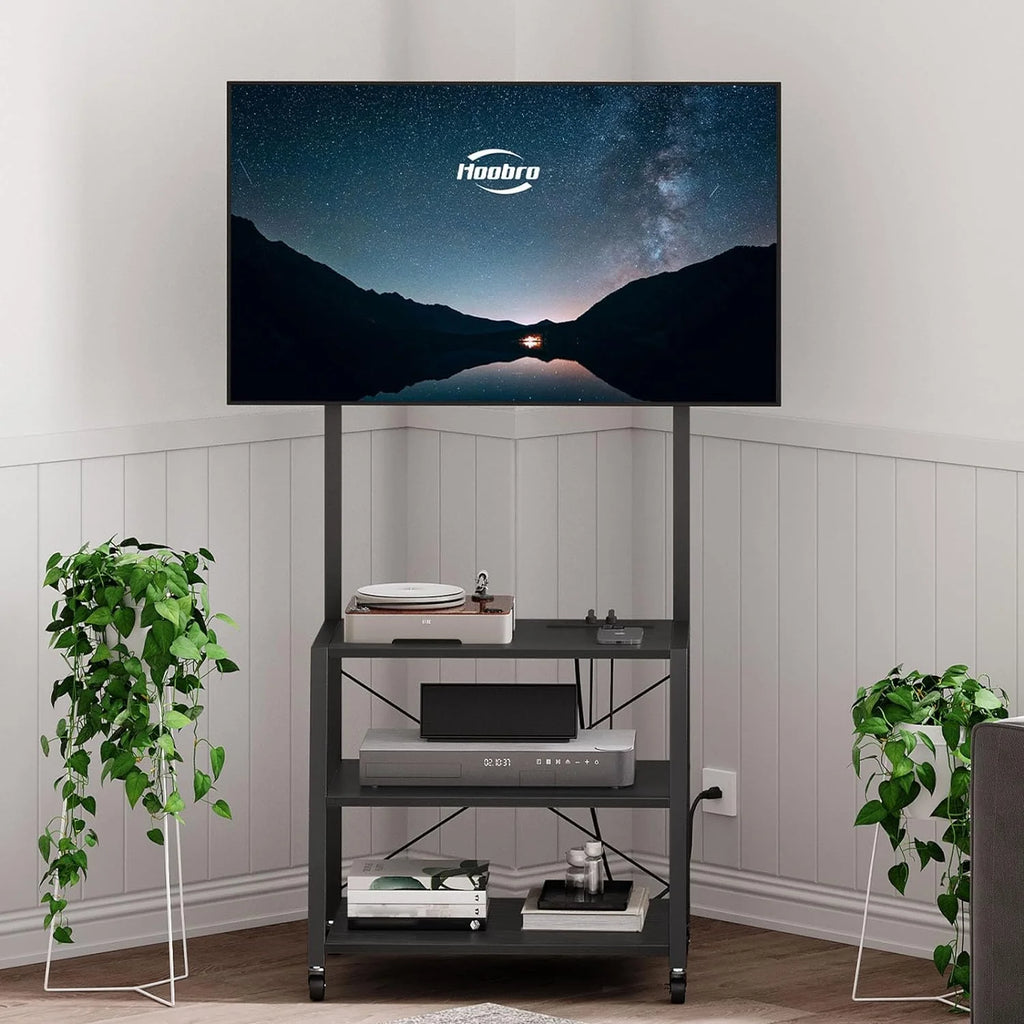 Black Rolling TV Stand with Mount and Power Outlet for 55 inch TVs J275226