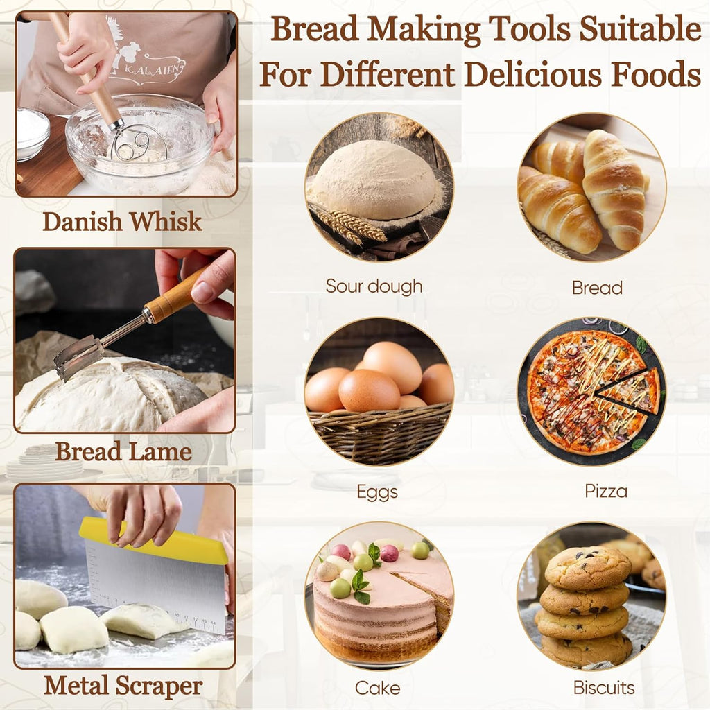 22 Pcs Sourdough Bread Baking Supplies with 10 inch Oval and Round Banneton Basket O756108