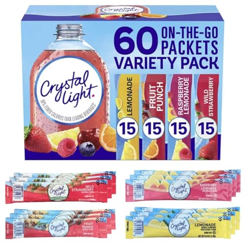Sugar-Free Lemonade Fruit Punch Raspberry Lemonade Wild Strawberry Powdered Drink Singles Variety Pack, 60 Count Q74933