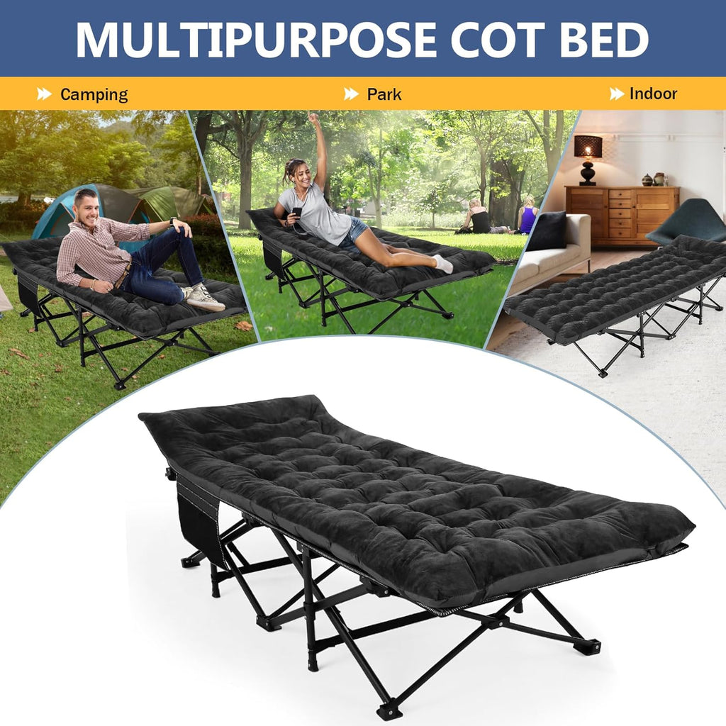Folding Camping Cot with Carry Bag Black S632