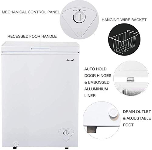 White 10 Cu.Ft Chest Freezer with 3 Removable Basket and Lock P2558