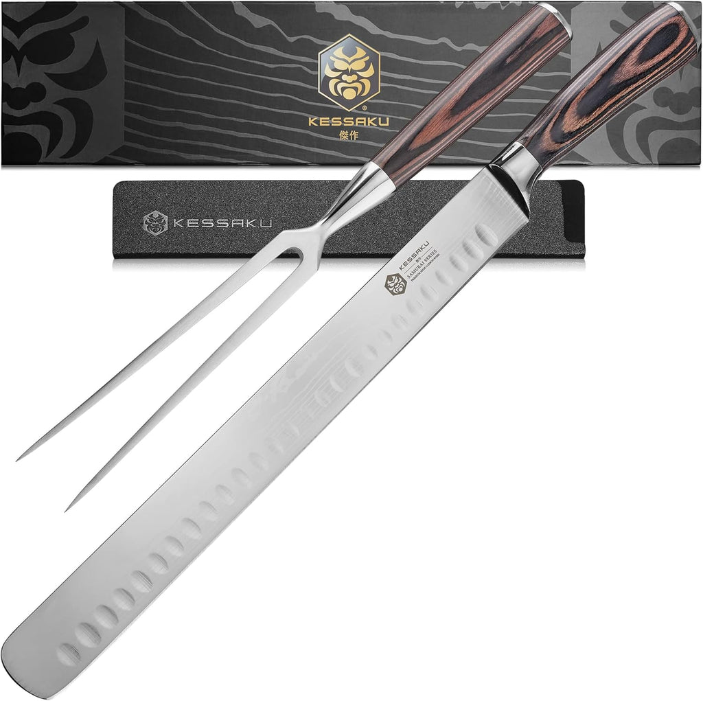 12-Inch Carving Slicing Knife & 6-Inch Meat Fork Set Forged High Carbon Stainless Steel with Blade Guard N107014