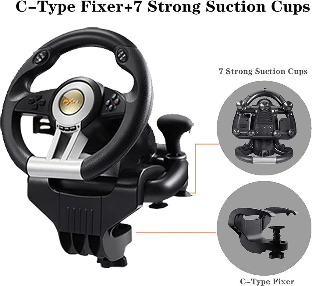 Gaming Steering Wheel with Pedal 180 Degree for PC, PS3, PS4, Xbox One, Xbox Series X/S, N-Switch (Black) W785