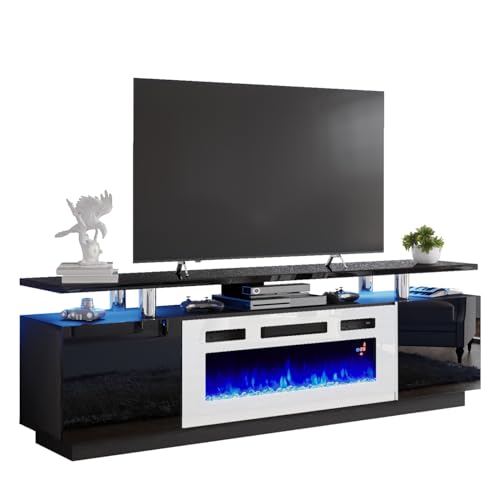 Black & White 80" Fireplace TV Stand C7277