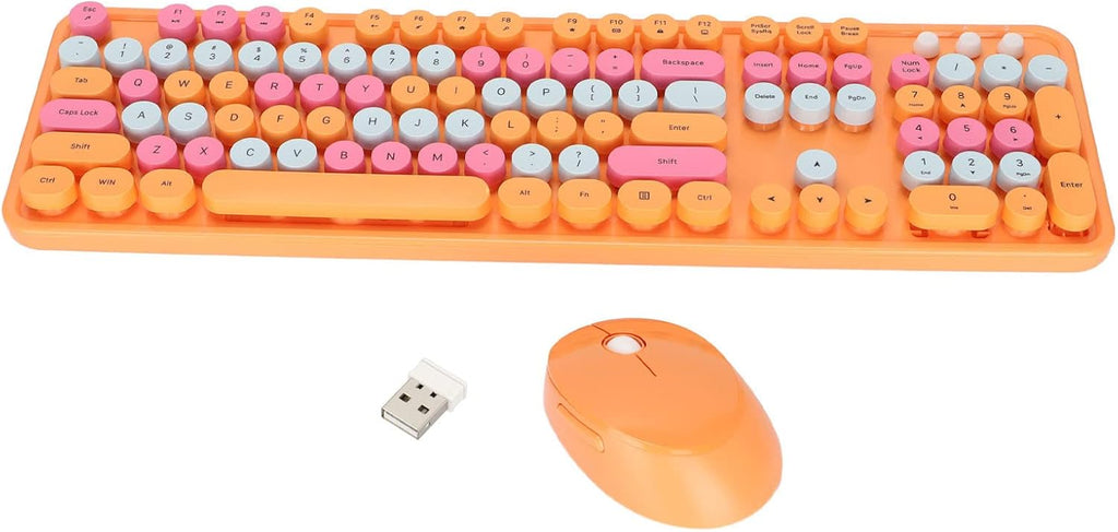 Milk Tea 104 Keys Wireless Keyboard Mouse Combo with Retro Round Keycaps V387