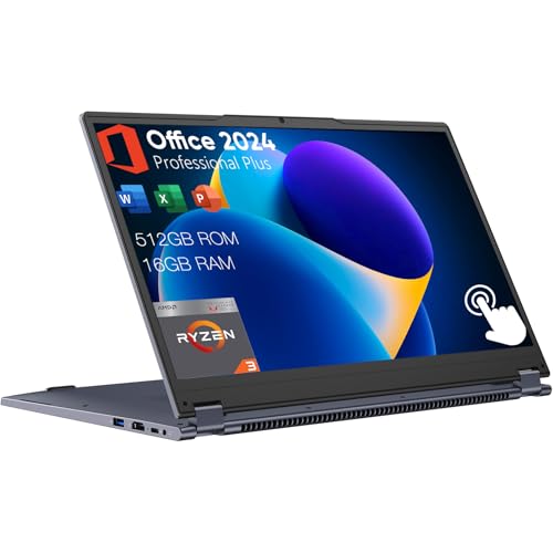15.6" 2-in-1 Laptop, 16GB RAM, 512GB Storage, AMD Ryzen 3, FHD Touchscreen, Gray E76180