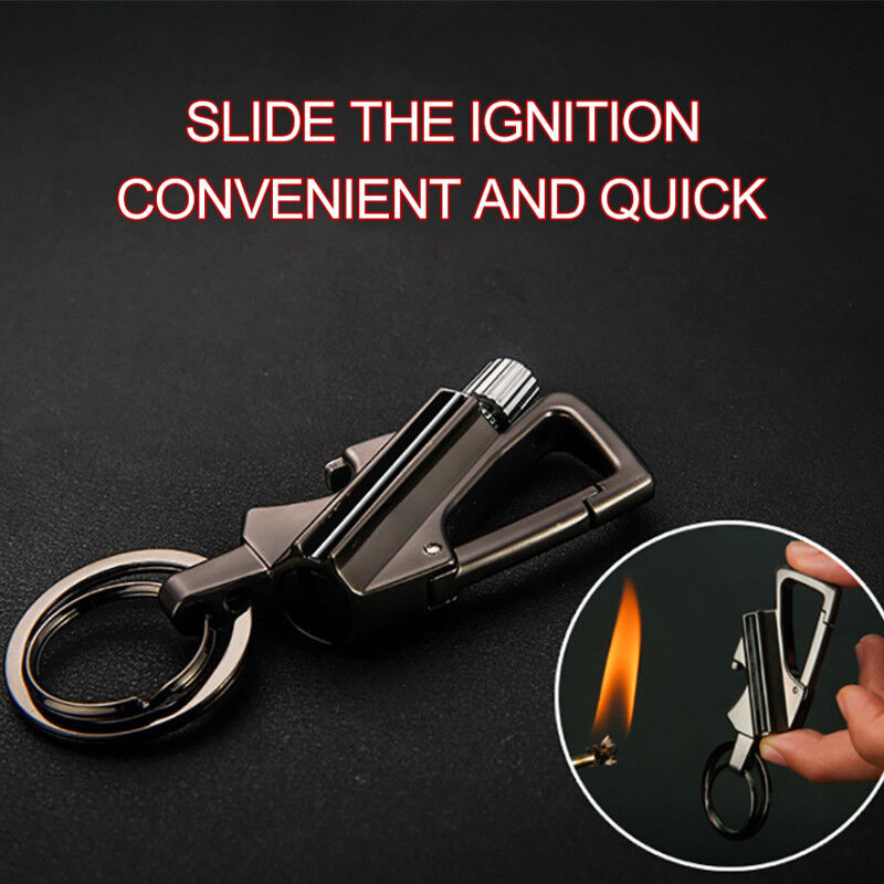 Metal Carabiner Bottle Opener Keychain Flint Fire Starter C806588