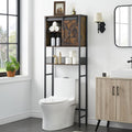 Rustic Brown Over The Toilet Storage Cabinet with Sliding Door and Adjustable Shelf U90337