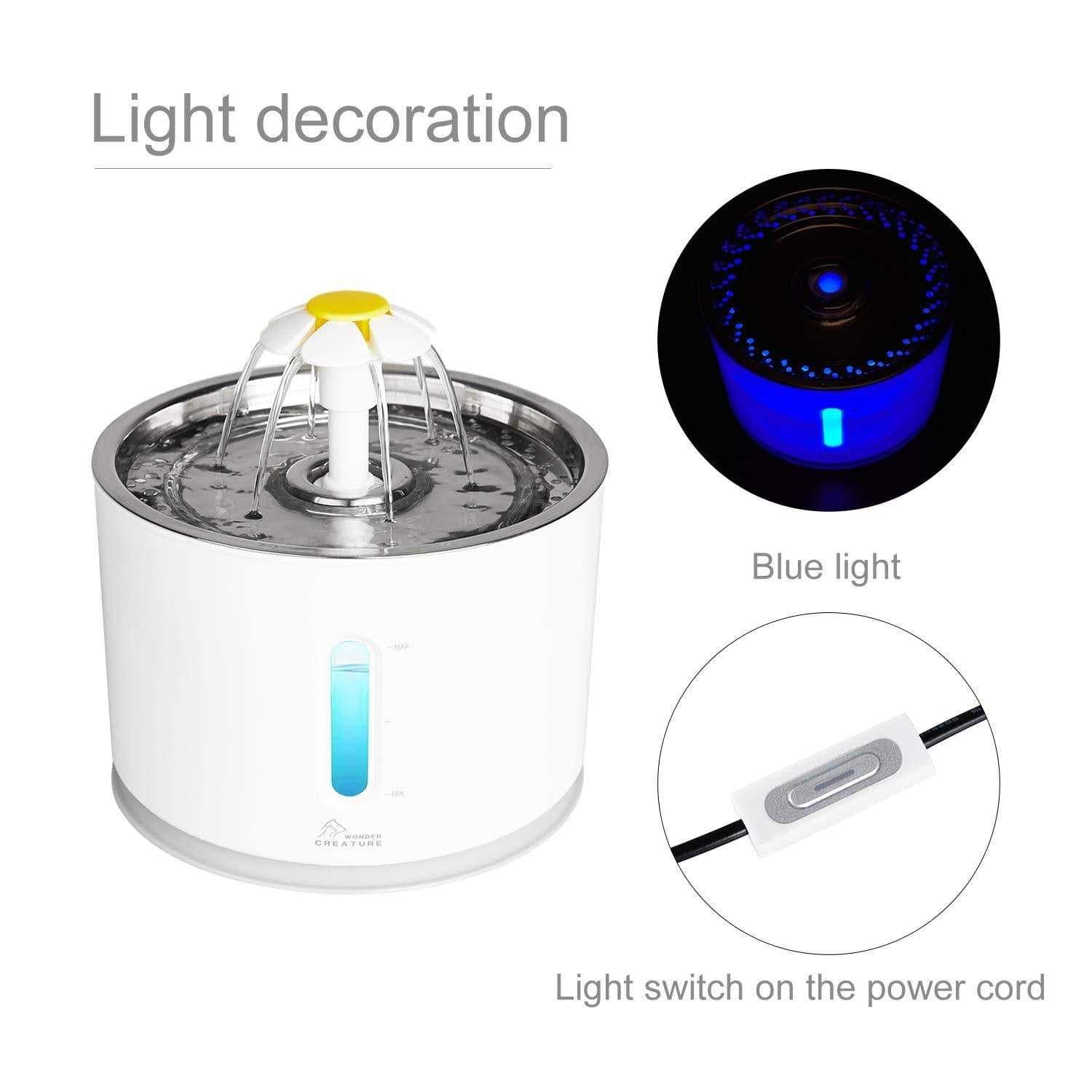 2.4L/81oz Automatic Cat Water Fountain with Stainless Steel Lid and LED Light J430296