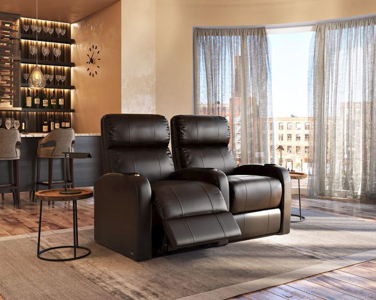 Brown Top-Grain Leather Theater Chairs with Power Recline M727