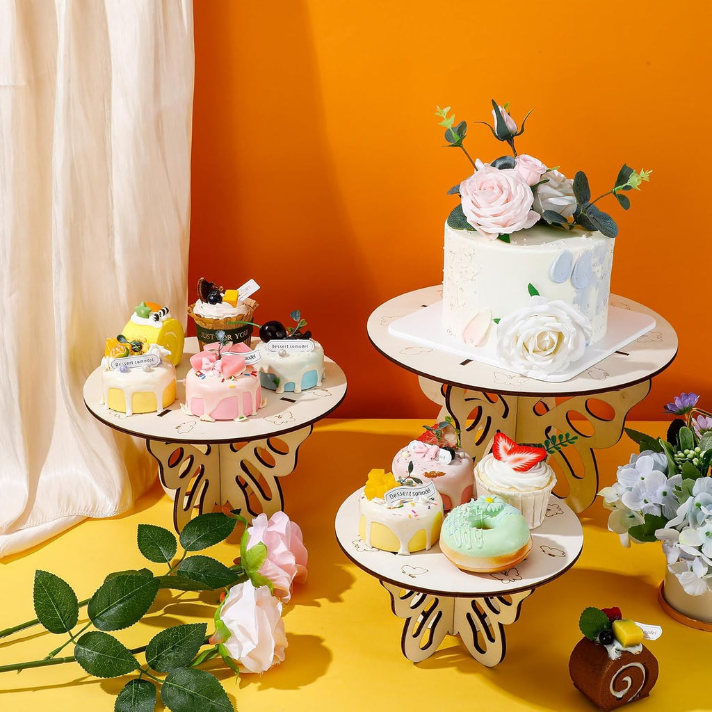 3 Pcs Wooden Butterfly Cake Stands Set 12 Inch 10 Inch 8 Inch R40803