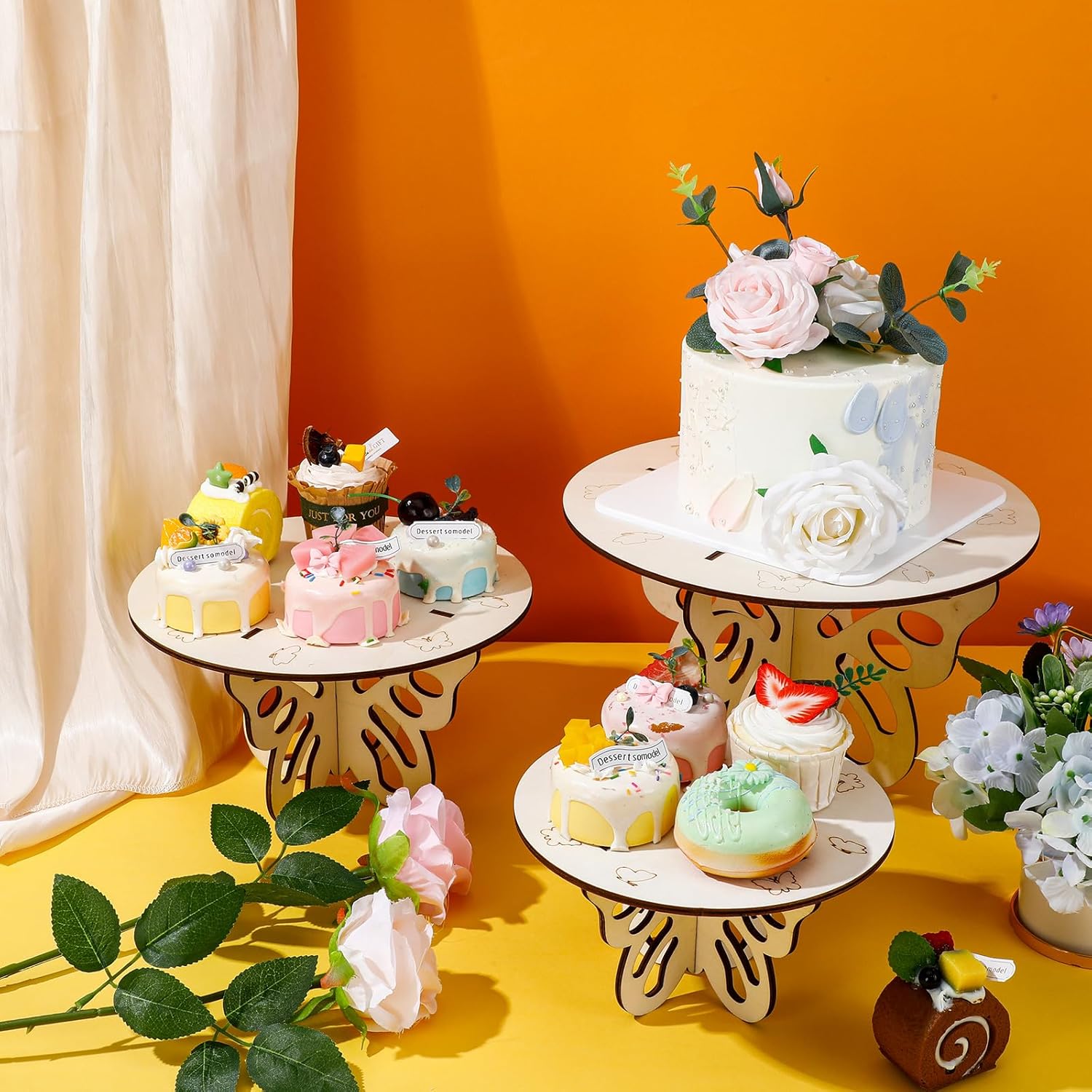 3 Pcs Wooden Butterfly Cake Stands Set 12 Inch 10 Inch 8 Inch R40803