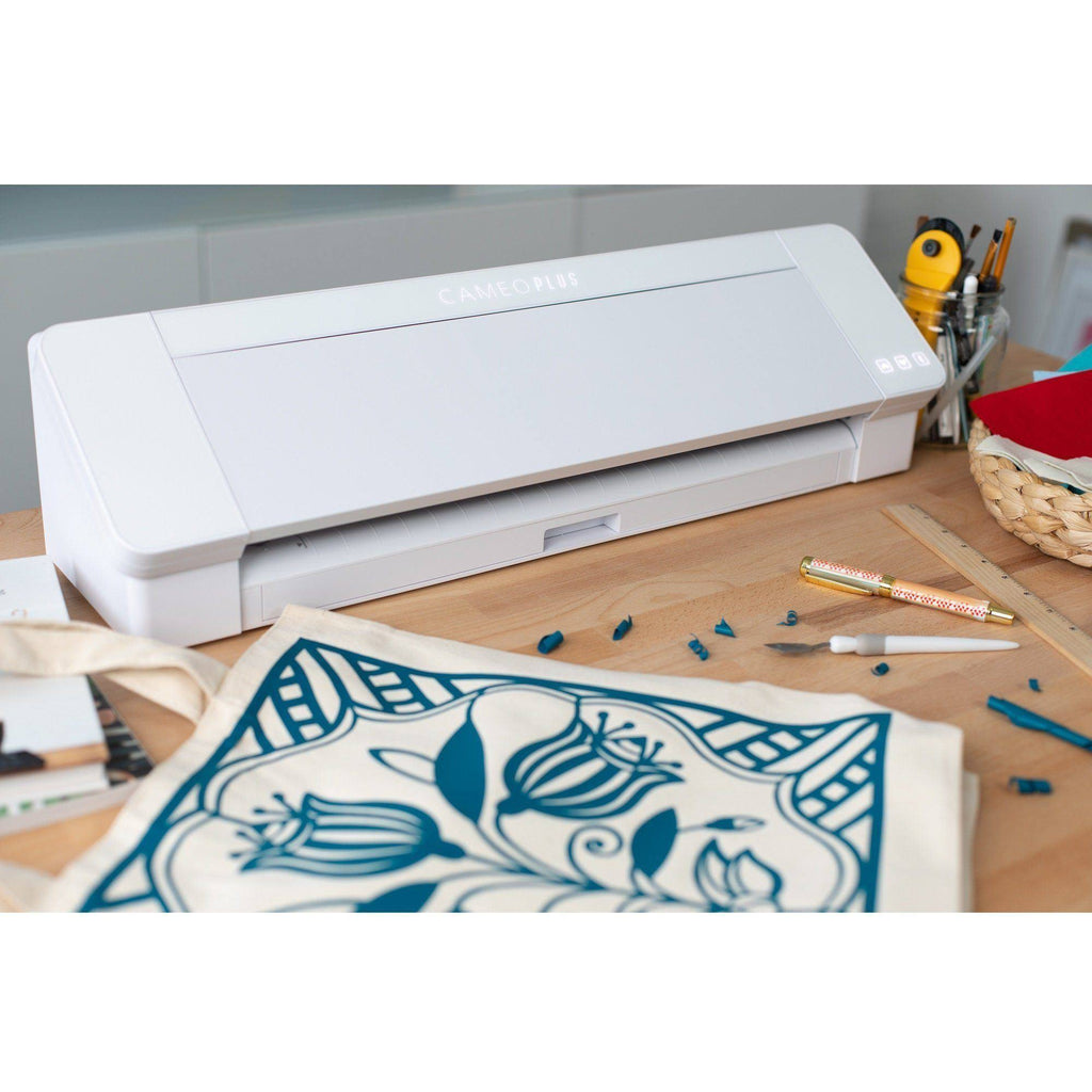 White Cameo 4 Plus 15x22 with Blade Pack, 38 Sheets Vinyl, HTV, Pens D4239