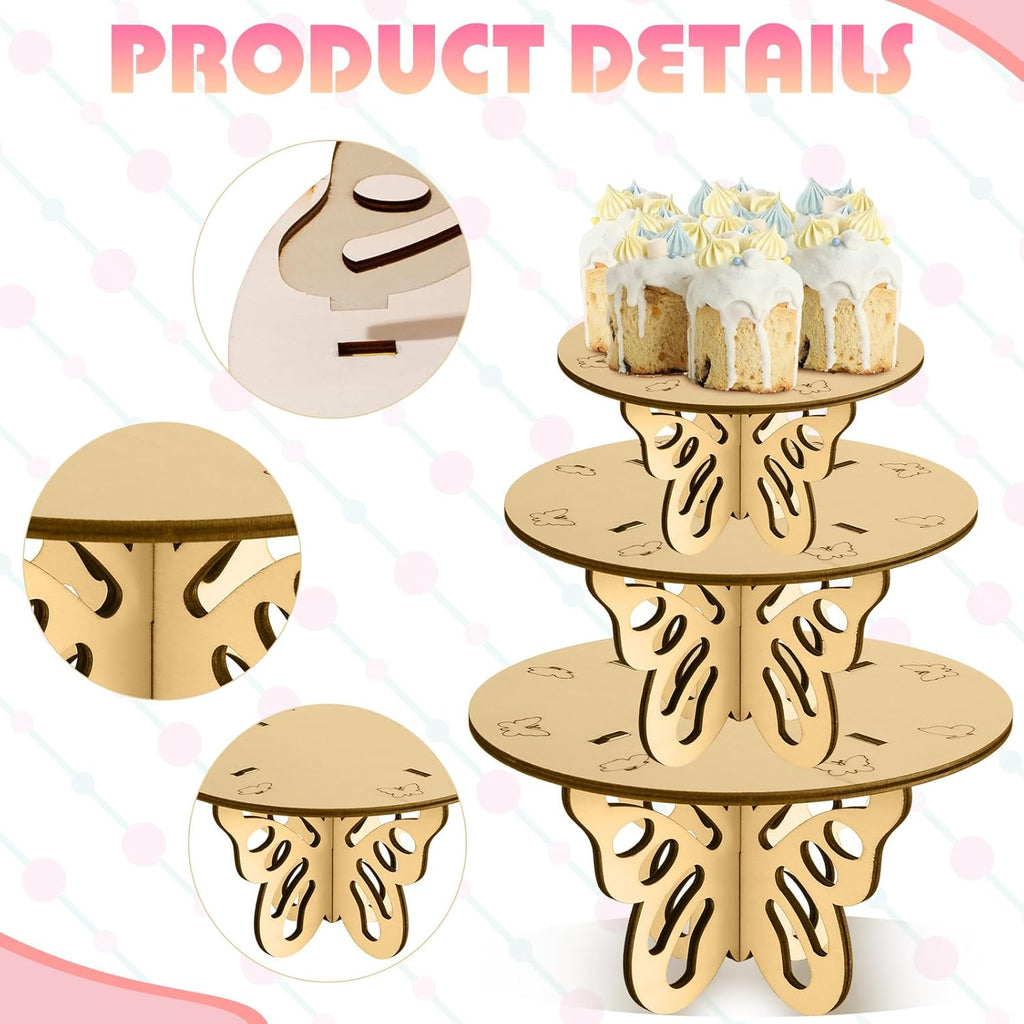 3 Pcs Wooden Butterfly Cake Stands Set 12 Inch 10 Inch 8 Inch R40803