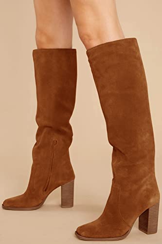 Womens Knee High Boots Chunky High Heel Square Toe Side Zipper Wide Calf Boot U1515
