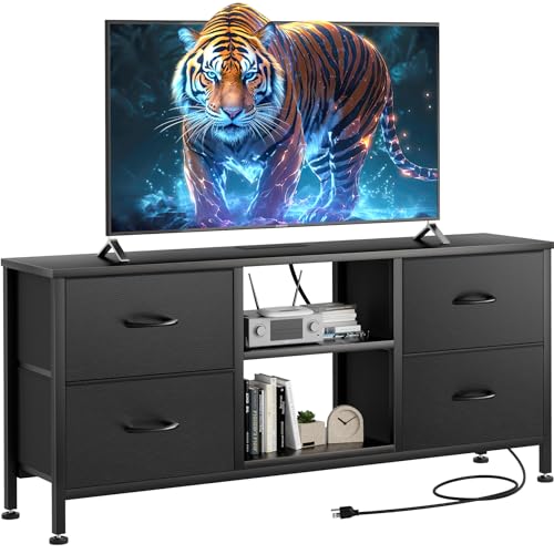 Black Wood Veins TV Stand with 4 Fabric Drawers L6681