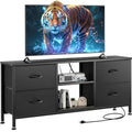 Black Wood Veins TV Stand with 4 Fabric Drawers L6681