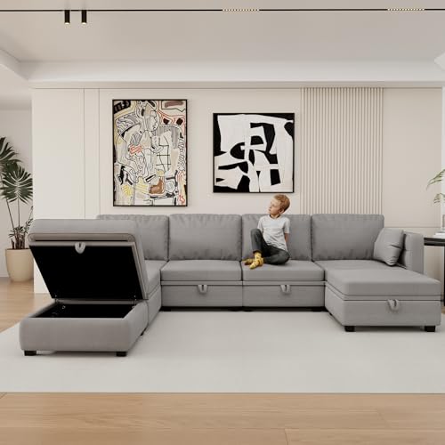 Navy U Shaped Sectional Sofa with Storage N169
