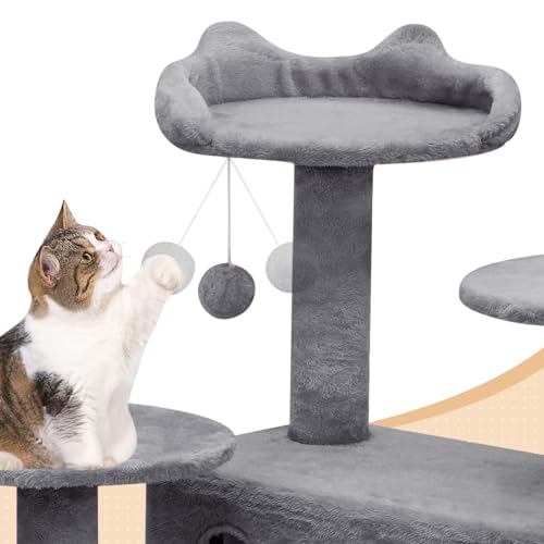 60 Inch Smoky Grey Cat Tree with 2 Cat Condo and Scratching Post S215