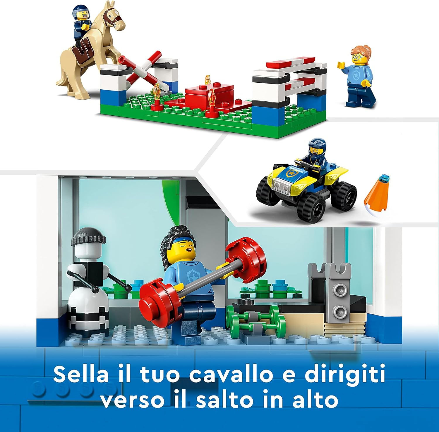 Police Training Academy Station Playset with Obstacle Course, Horse Figure, Quad Bike Toy and 6 Officer Minifigures J52455