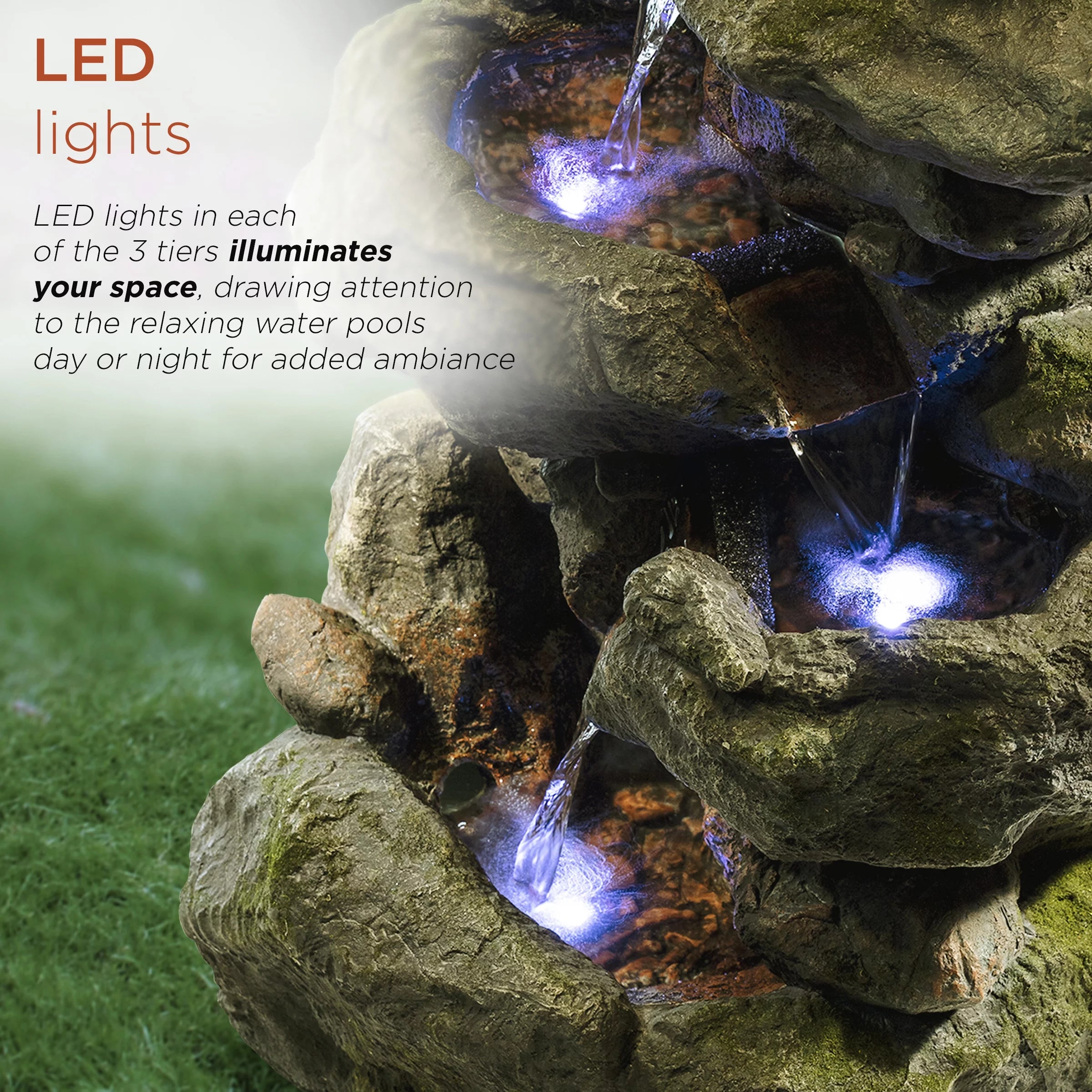 22" Outdoor 3-Tier Rock Tabletop Fountain Y23578