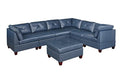 Ink Blue Genuine Leather Sectional Sofa Set, 6-Piece, Tufted Back, Wood Legs, 132 x 102 x 35 Inches J320