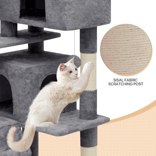 60 Inch Smoky Grey Cat Tree with 2 Cat Condo and Scratching Post S215