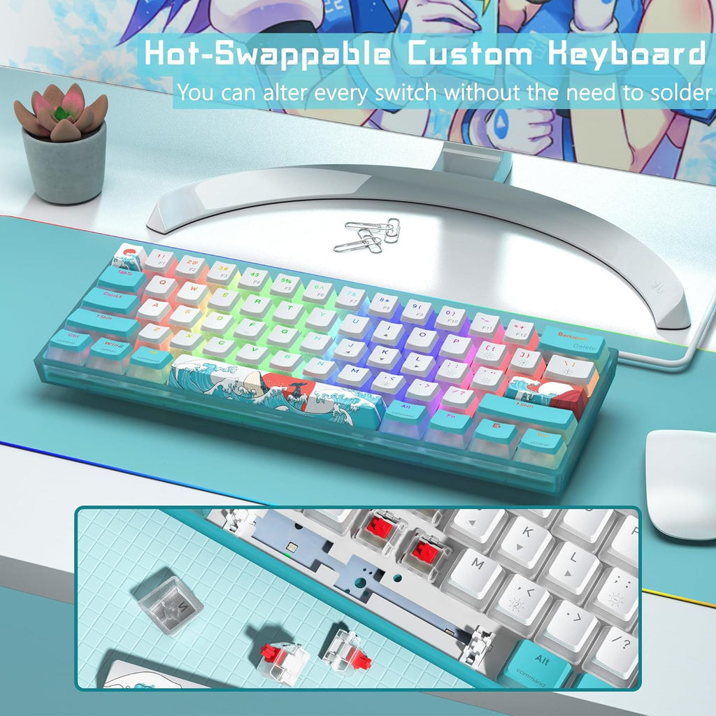 60% Wired Mechanical Gaming Keyboard with RGB and PBT Keycaps K758