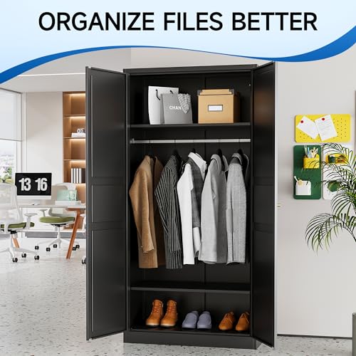 White 71" Metal Armoire Wardrobe with 2 Doors 2 Shelves B3424