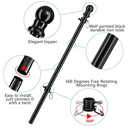 Black 5ft Tangle Free Flag Pole with Holder Bracket M790