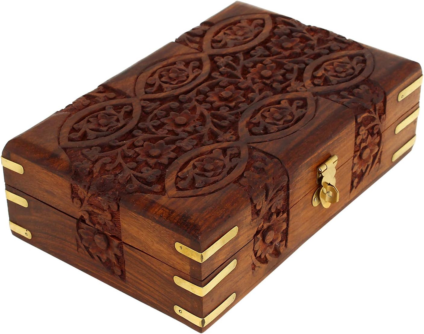 Hand Carved Wooden Storage Organiser Jewellery Box 20x12.5x6.5 CM V736029