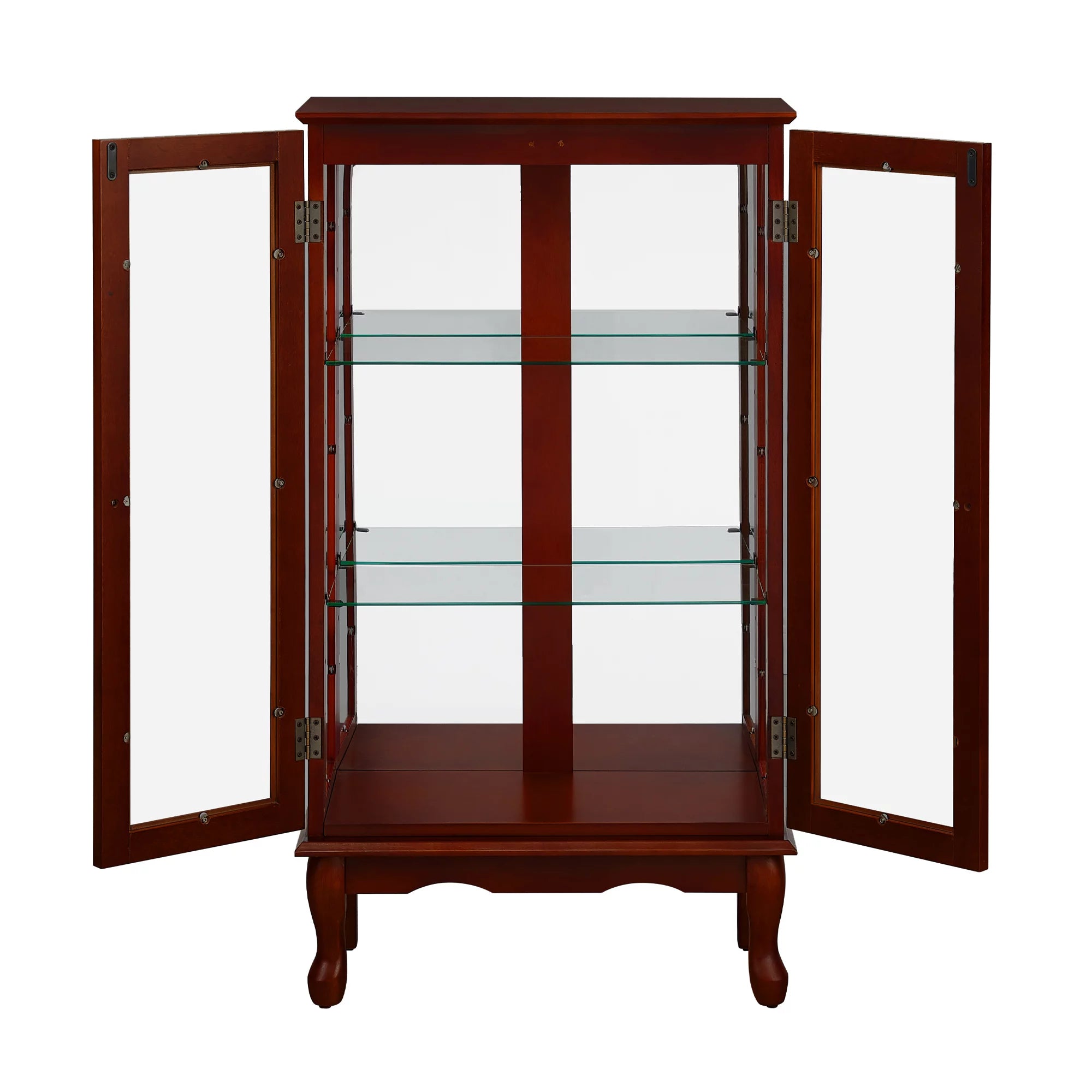 3 Tier Curio Cabinet with Tempered Glass Doors, Cherry C127438