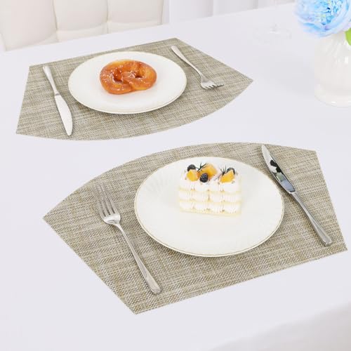 Round Table Placemats Set of 4 Heat Resistant Wipe Clean Tan H3442