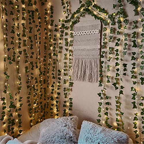 Fake Vines Artificial Ivy Garland with 100 LED String Light Hanging Plants Faux Greenery Leaves 6Pack with 100LED E537
