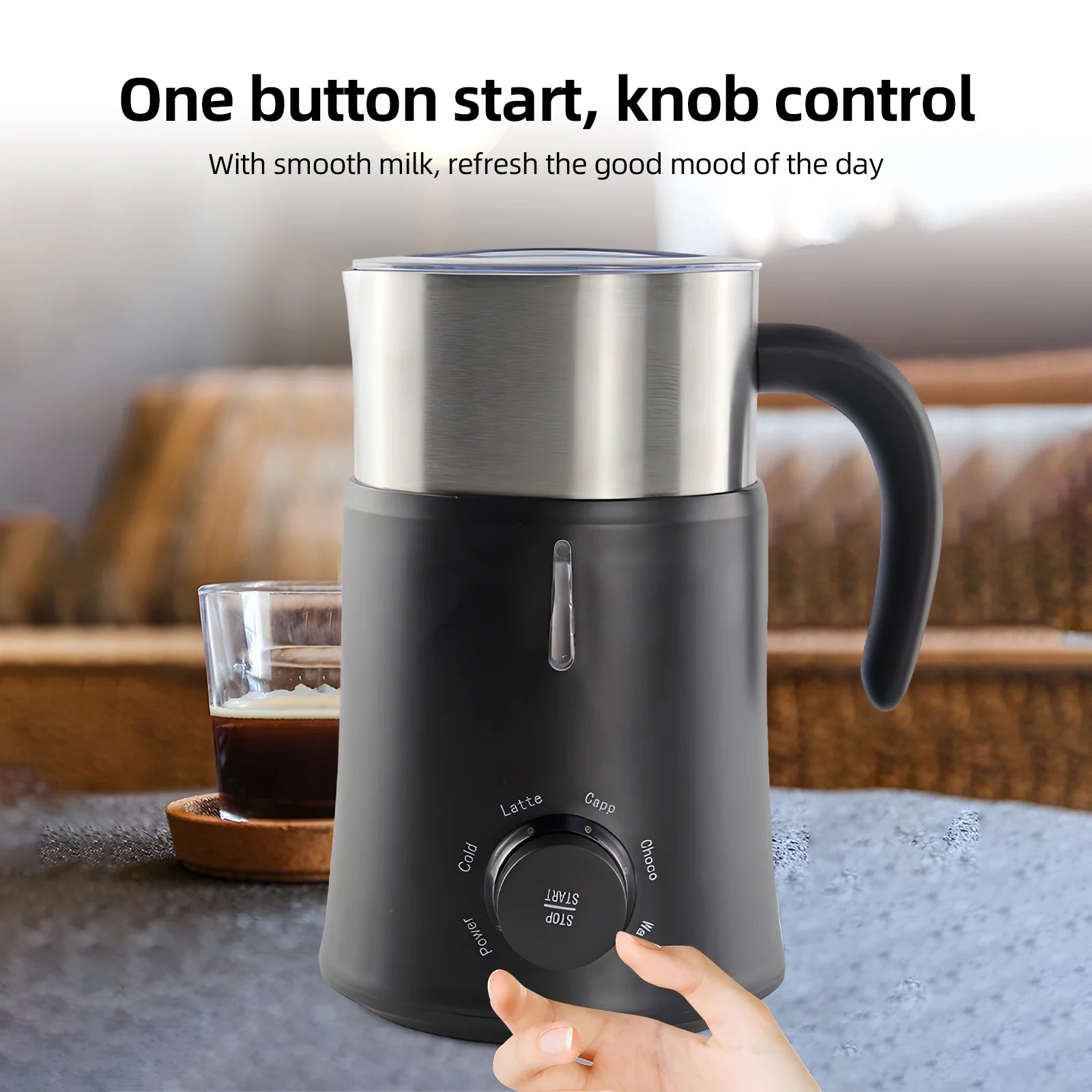 5 in 1 Electric Milk Frother - 24oz/700ml Hot and Cold Foam Maker and Milk Warmer 500W Non-Slip Coffee Frother G804706