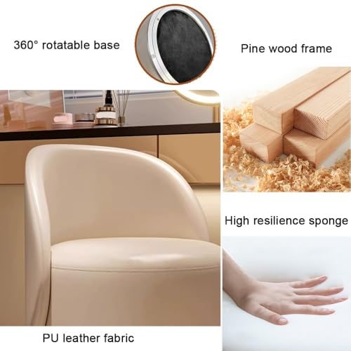 Brown Round Vanity Stool with 360° Rotatable Base B129