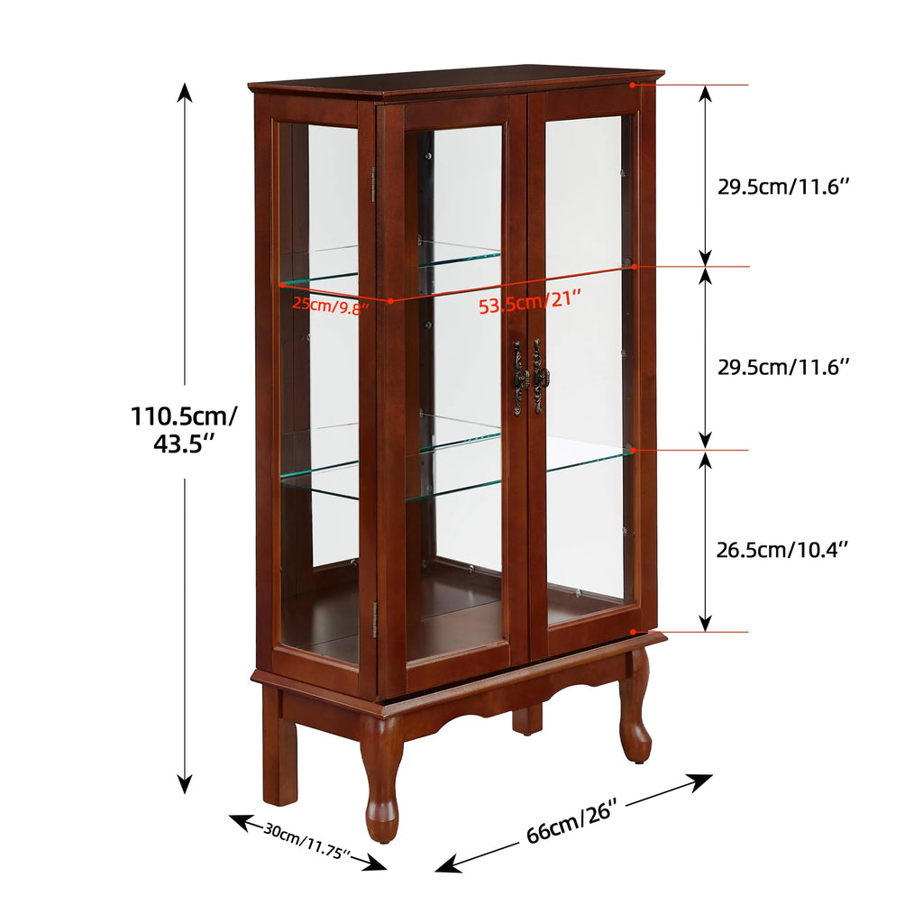3 Tier Curio Cabinet with Tempered Glass Doors, Cherry C127438