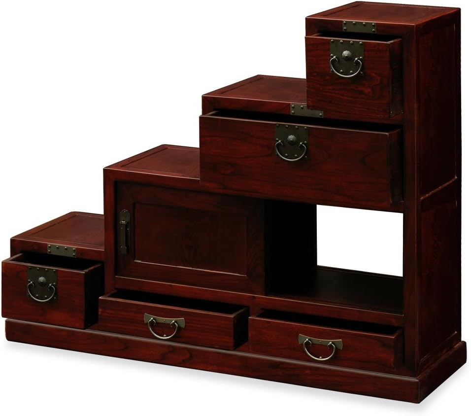 Dark Cherry Elmwood Step Tansu Chest U494