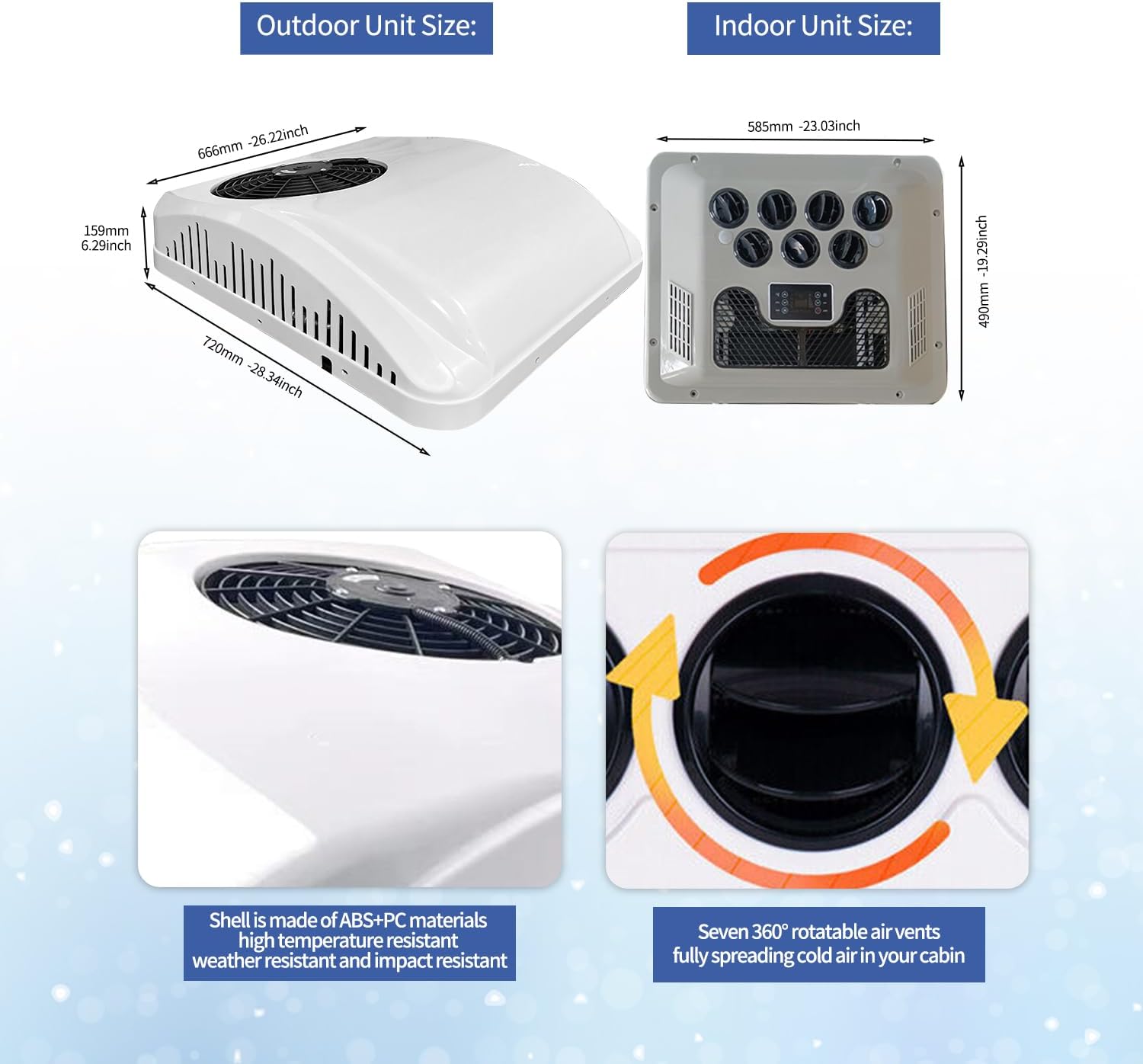12V Rooftop RV Air Conditioner Heat and Cool White H2858