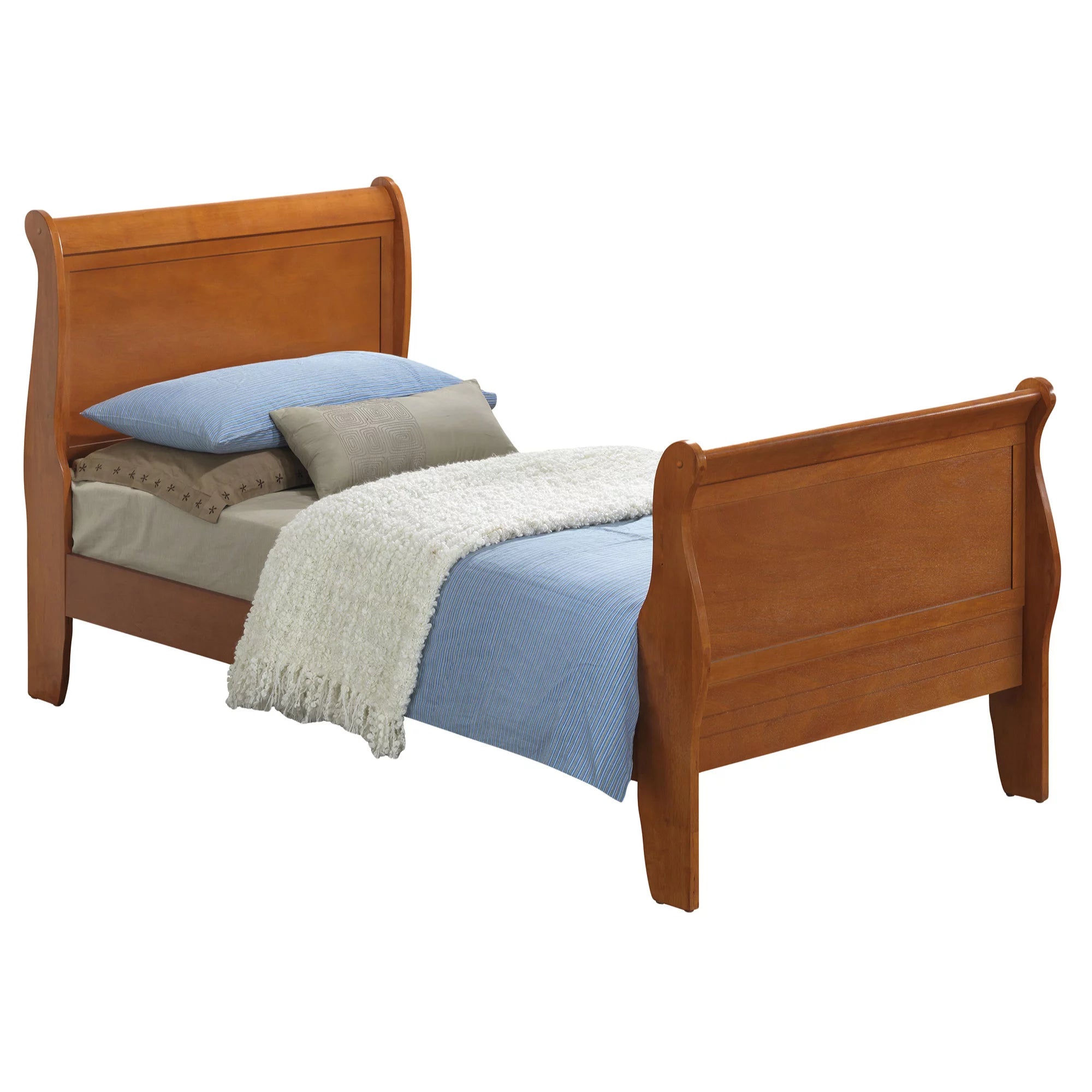 Oak Twin Size Sleigh Bed with Headboard & Footboard E5839