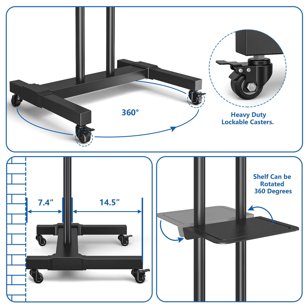 Black Heavy Duty Rolling TV Cart for TVs up to 75 inch O638396