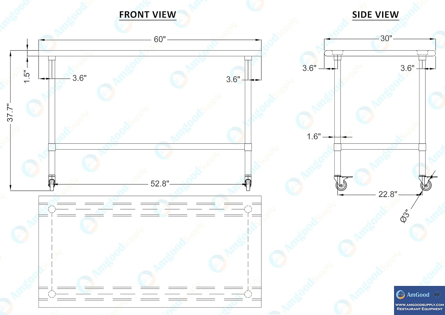 Stainless Steel Work Table with Under-Shelf & 4 Wheels Q14827