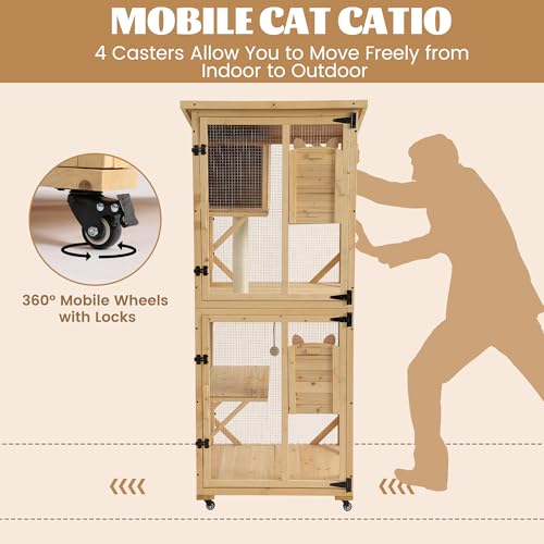 Black 4 Tiers Cat Enclosure with Wheels, Resting Box & Waterproof Roof E530441