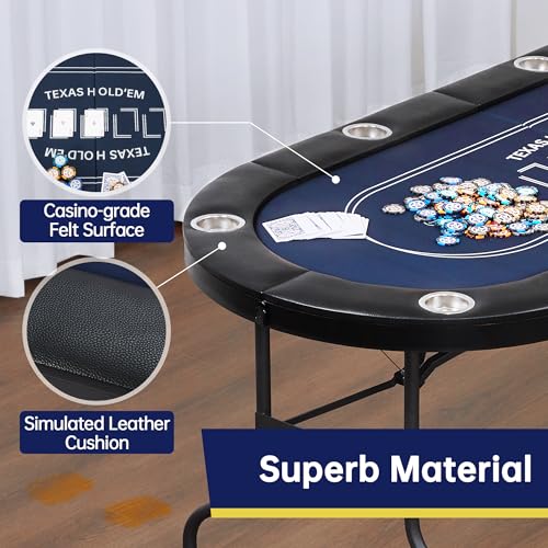 Blue Foldable Poker Table with Cup Holders P84429