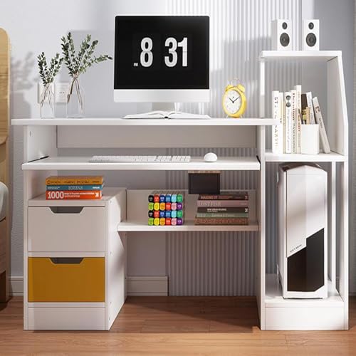 Small Computer Office Desk with 2 Drawers and 3 Hutch Shelves Writing Desk J994172