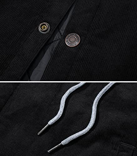 Men's Corduroy Quilted Lined Padded Hoodies Cotton 5 Pockets Hooded Button Down Jackets & Coats Z8539