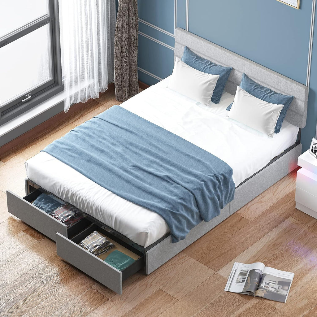 Light Grey King Size Bed Frame with 2 Storage Drawers T1158