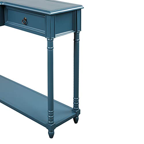 Antique Navy Narrow Console Sofa Table with Drawers and Long Shelf N19713
