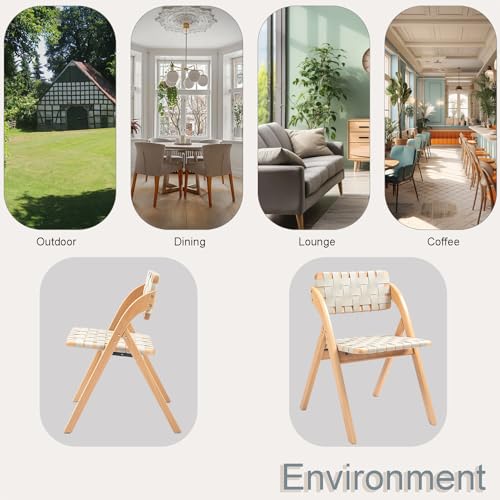 Folding Chairs Set of 2, Wooden Brown Woven Leather B20812